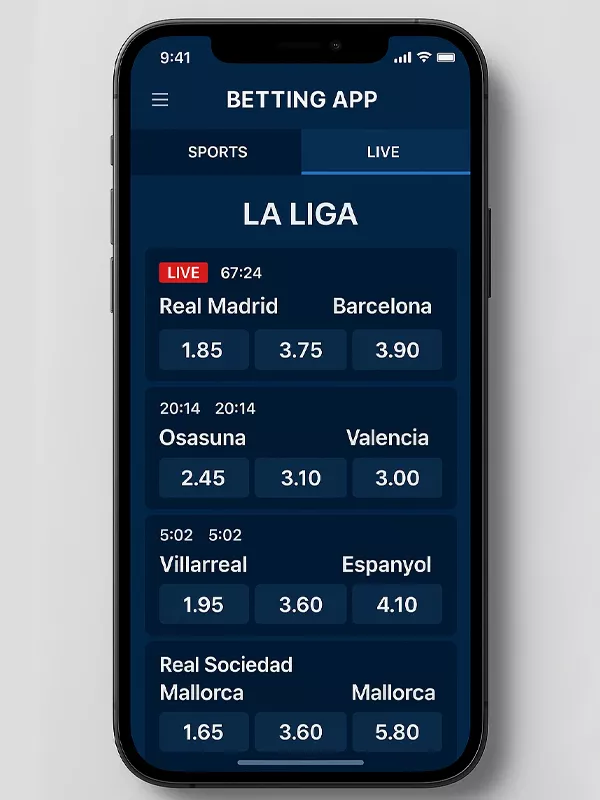 Aplicación móvil profesional de apuestas deportivas