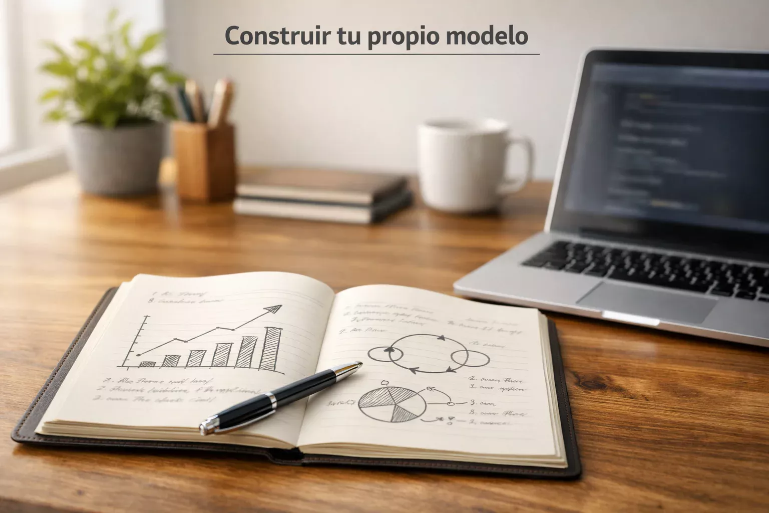 Cuaderno con anotaciones y gr&aacute;ficos junto a un ordenador port&aacute;til en un escritorio