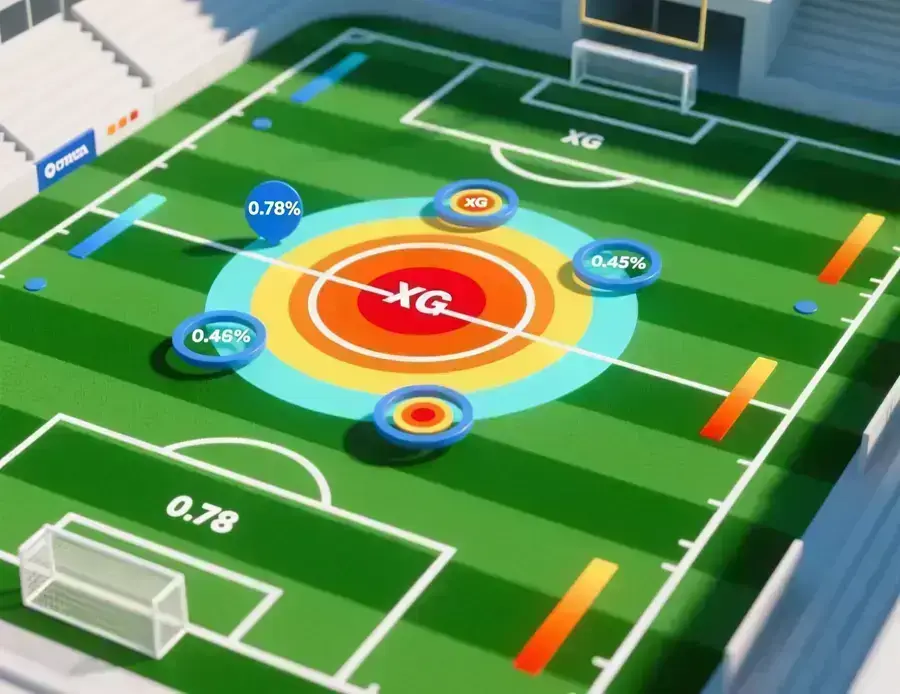 Mapa de calor del campo de f&uacute;tbol mostrando zonas de expected goals xG y probabilidad de gol