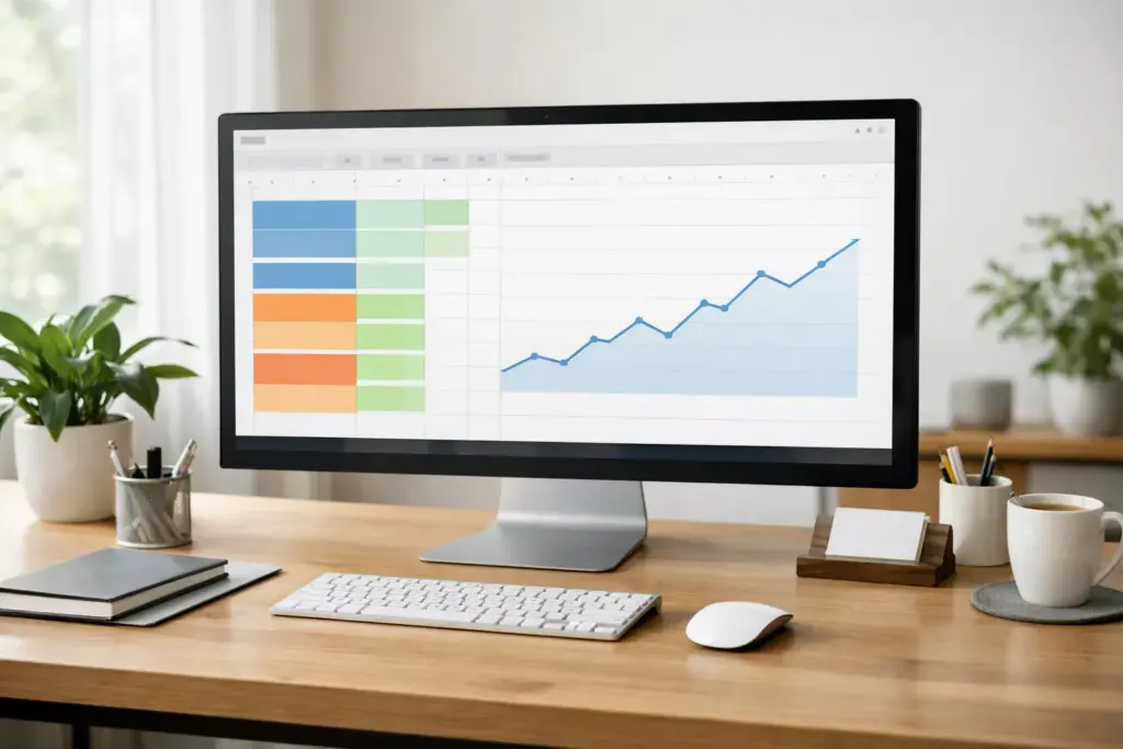 Hoja de cálculo Excel abierta en pantalla de ordenador con datos y gráficos