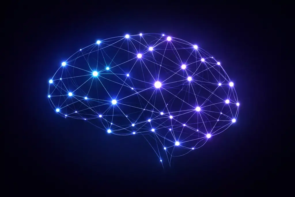 Red neuronal abstracta con conexiones brillantes representando inteligencia artificial