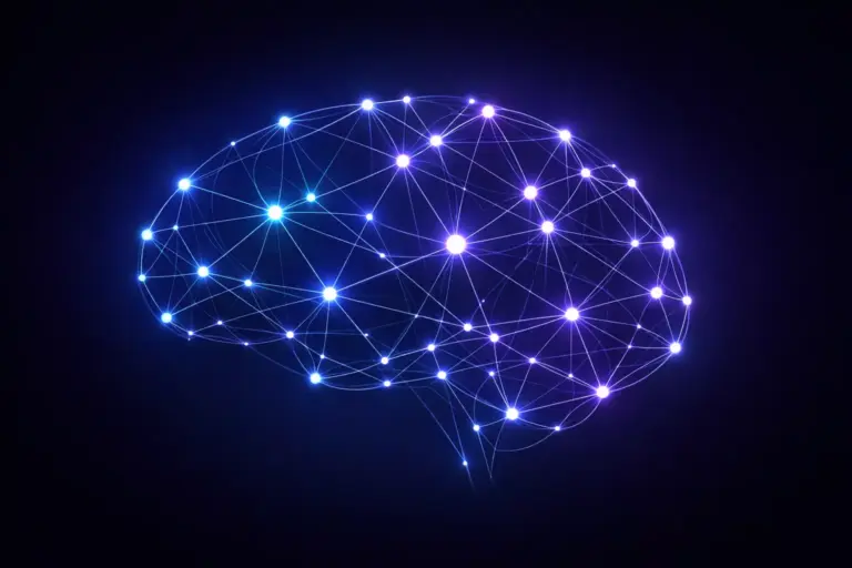 Red neuronal abstracta con conexiones brillantes representando inteligencia artificial