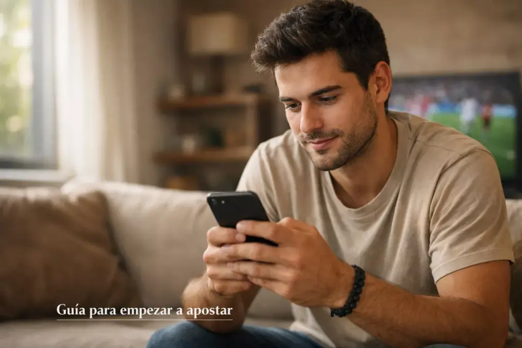Persona joven mirando su smartphone con expresión concentrada en un ambiente deportivo