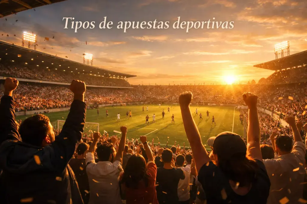 Estadio de fútbol visto desde las gradas con aficionados celebrando un gol