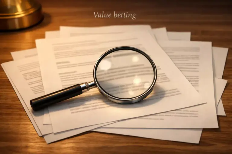 Lupa sobre documentos con gráficos y datos en un escritorio iluminado