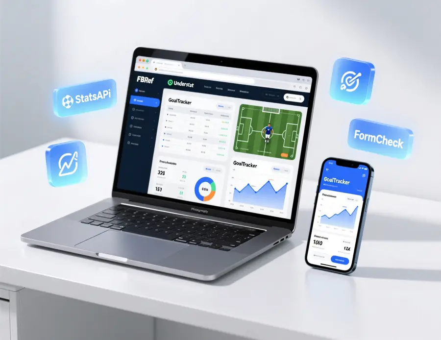 Port&aacute;til y m&oacute;vil mostrando herramientas gratuitas de estad&iacute;sticas de f&uacute;tbol como FBref y Understat