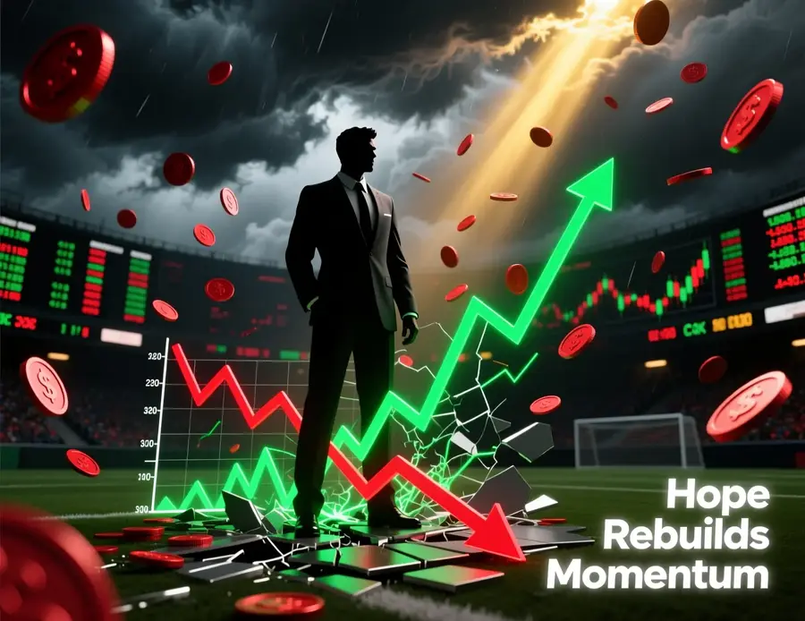 Concepto visual de recuperaci&oacute;n tras rachas perdedoras en apuestas deportivas con gr&aacute;fico ascendente