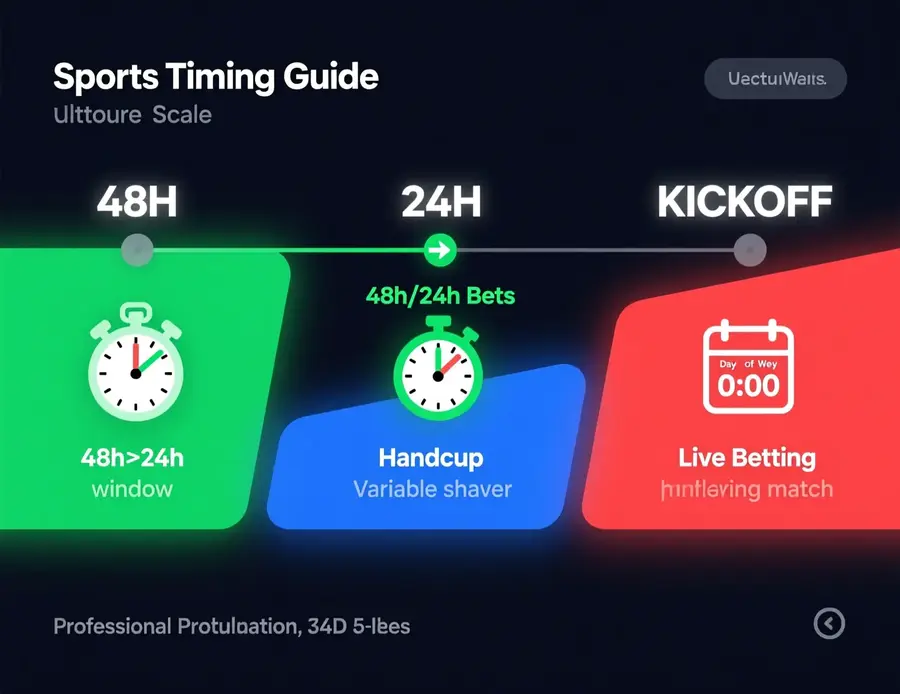 L&iacute;nea temporal del momento &oacute;ptimo para apostar: 48 horas antes para over/under, timing variable para h&aacute;ndicaps, live betting despu&eacute;s del minuto 70